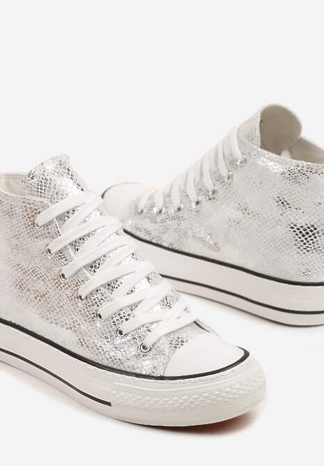 Srebrne Trampki z Wysoką Tłoczoną Cholewką Willevia