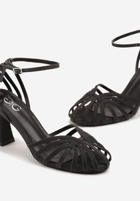 Czarne Sandały na Stożku z Brokatem Irralea