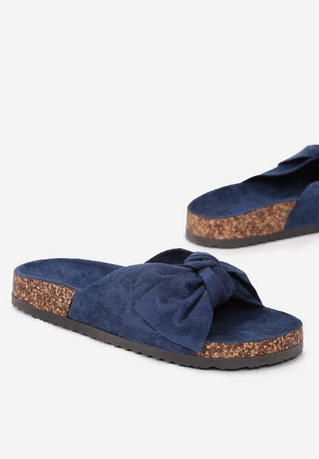 Granatowe Klapki na Korkowej Podeszwie Zdobione Kokardką Abiding