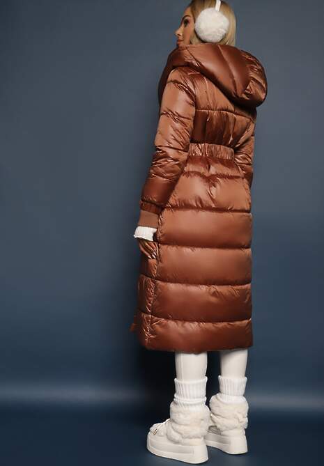 Brązowa Kurtka Pikowana Długa Dudlat