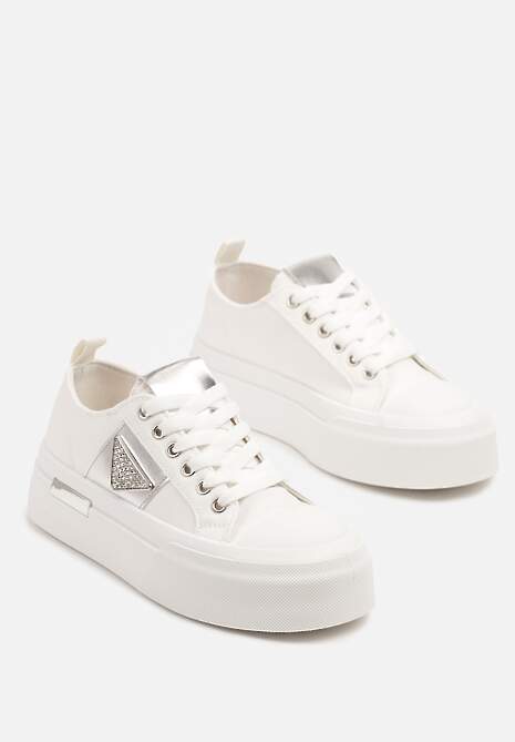 Białe Trampki na Grubej Podeszwie z Cyrkoniową Naszywką Penirea