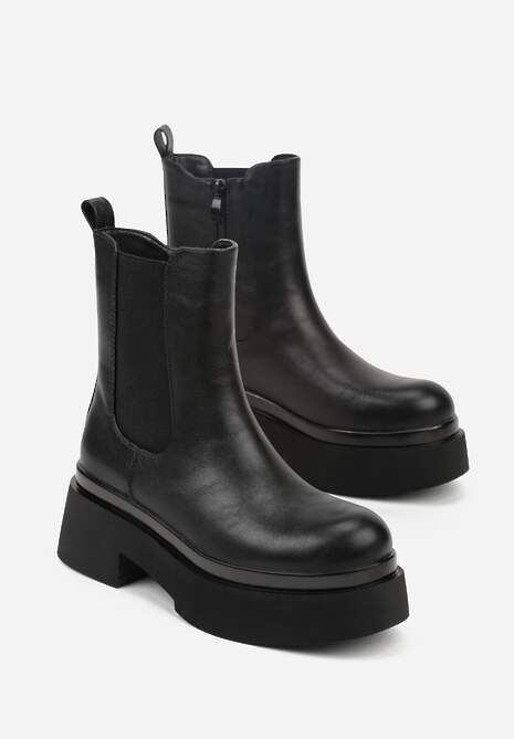 Czarne Botki Sztyblety na Platformie Tevirka