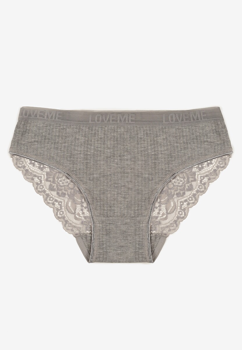 Ciemnoróżowe Bawełniane Majtki Figi z Prążkowanej Tkaniny z Koronką Erqelia