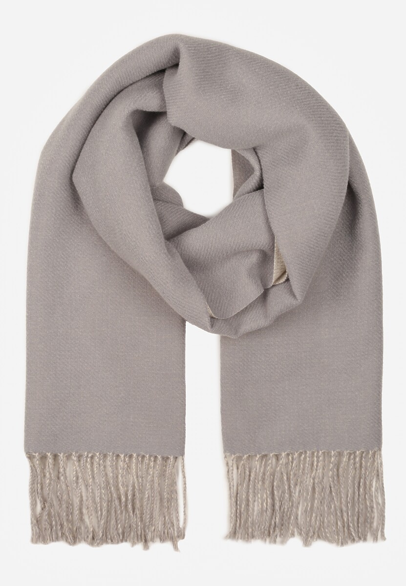 Ciemnoszary Szalik z Bawełny i Wiskozy o Klasycznym Fasonie z Frędzlami Vetirosa