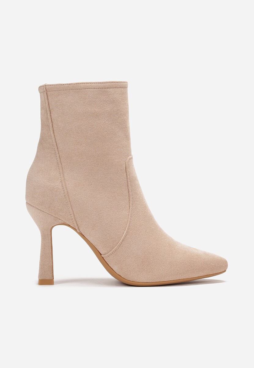 Beżowe Botki na Szpilce z Ekozamszu Somina