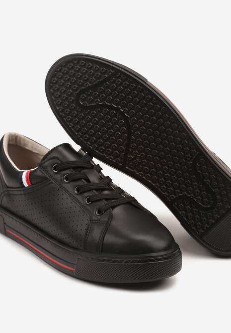 Czarne Sneakersy Tenisówki ze Skóry Naturalnej Zdobione Perforacją Tillirene