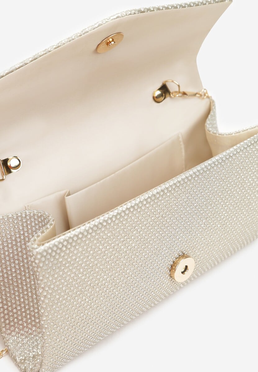 Złota Torebka o Fasonie Kopertówki z Brokatowym Zdobieniem Gracenia