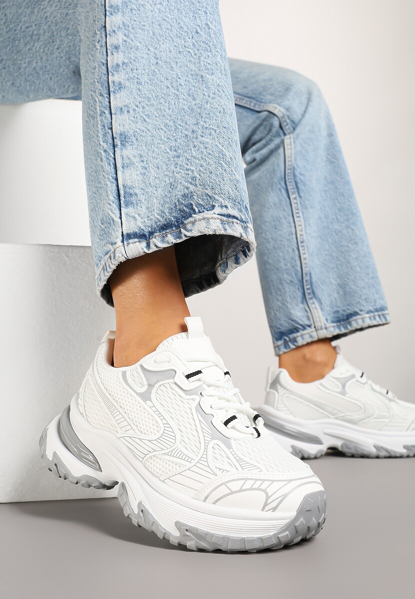 Złote Sneakersy na Platformie z Geometrycznym Wzorem Mevriane