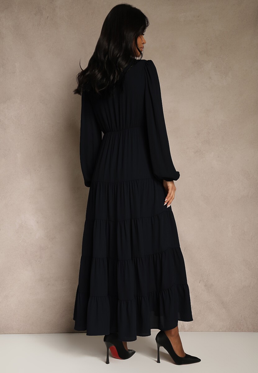 Czarna Kopertowa Sukienka Vices o Rozkloszowanym Kroju Resvima