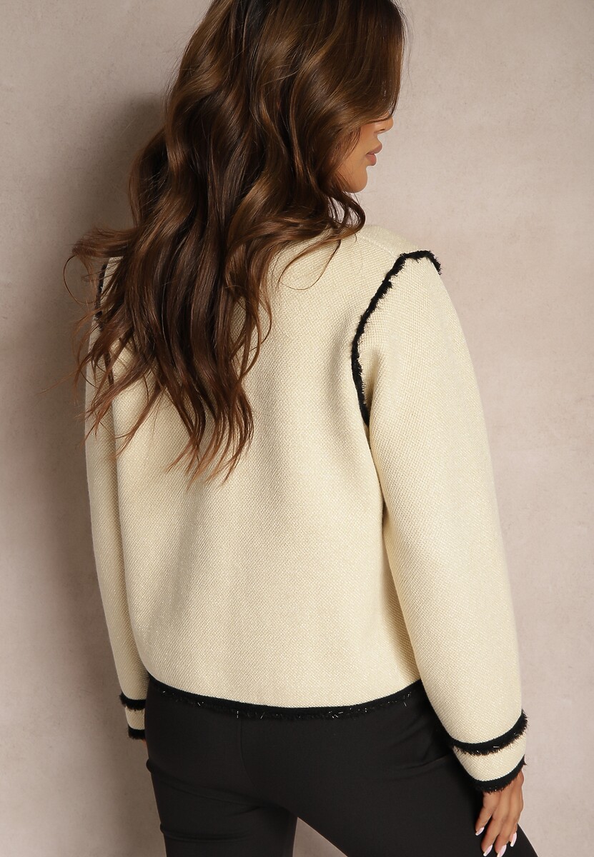 Jasnobeżowy Rozpinany Kardigan w Eleganckim Stylu z Nitami i Lamówką Irinalea