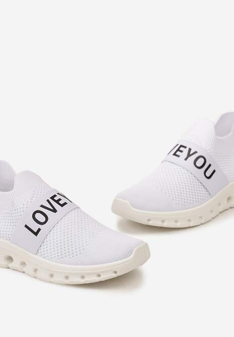 Białe Buty Sportowe z Napisem LOVE i Elastyczną Cholewką Alaissa