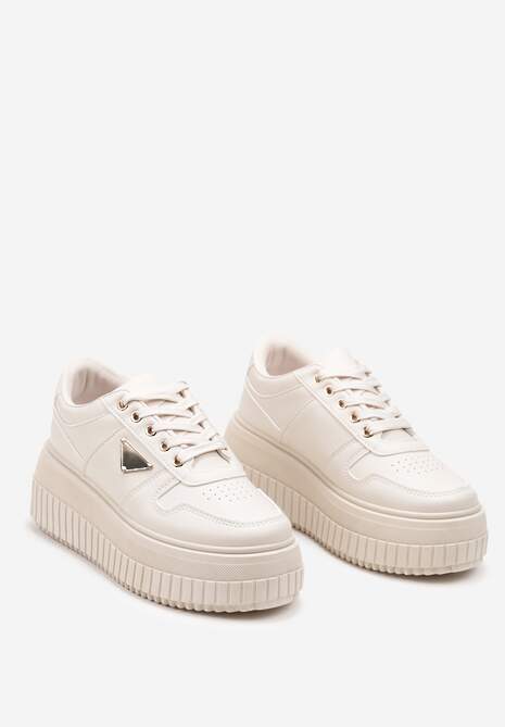 Beżowe Sneakersy na Wysokiej Platformie Ozdobione Aplikacją z Boku Letcese