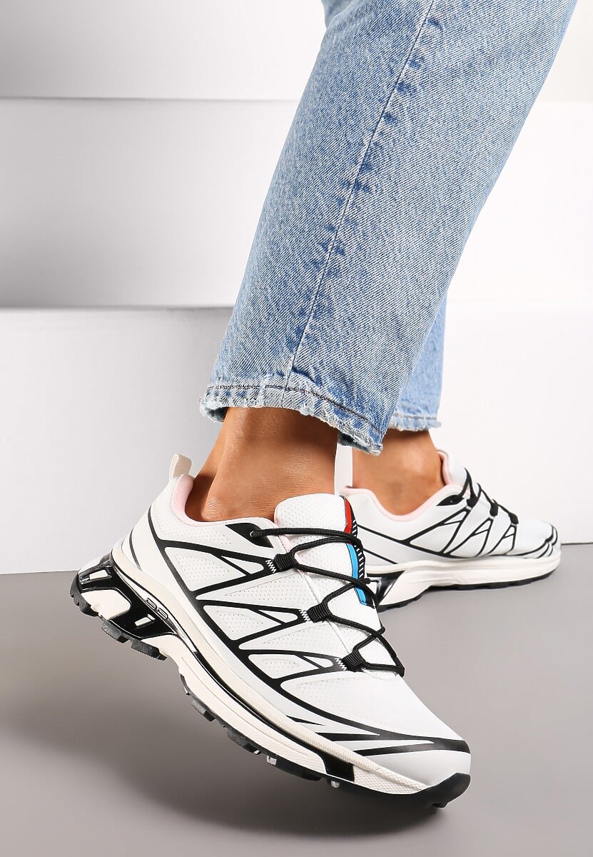 Biało-Czarne Sneakersy z Ozdobnymi Wstawkami i Ściąganą Gumką Aineri