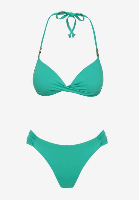 Ciemnozielone Bikini Wiązany Biustonosz Push Up i Majtki Typu Figi Mirisenia