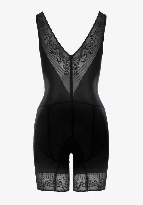 Czarne Modelujące Body z Koronkowymi Wstawkami Tisella