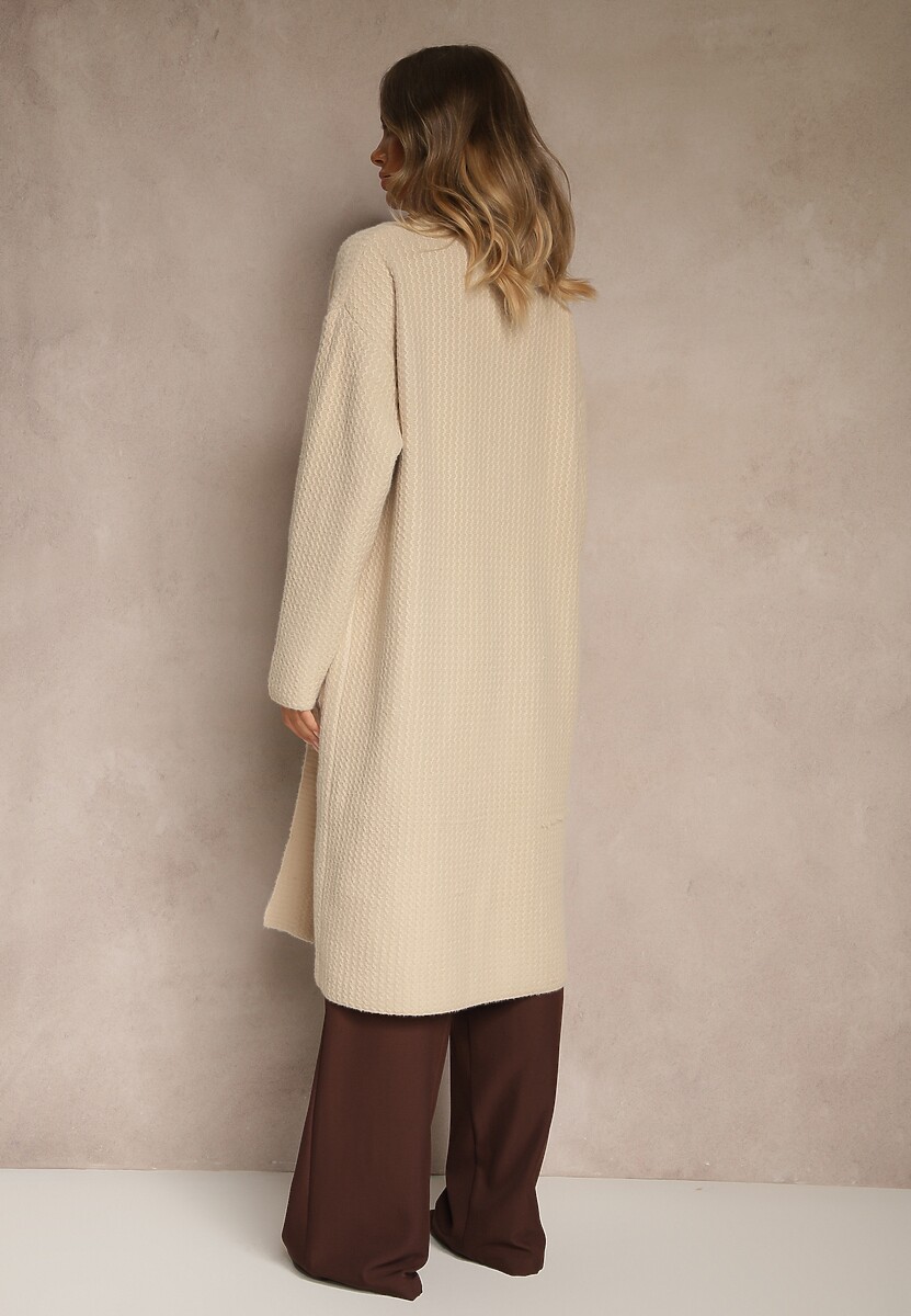 Beżowy Długi Kardigan Niezapinany z Bawełną Ferrive