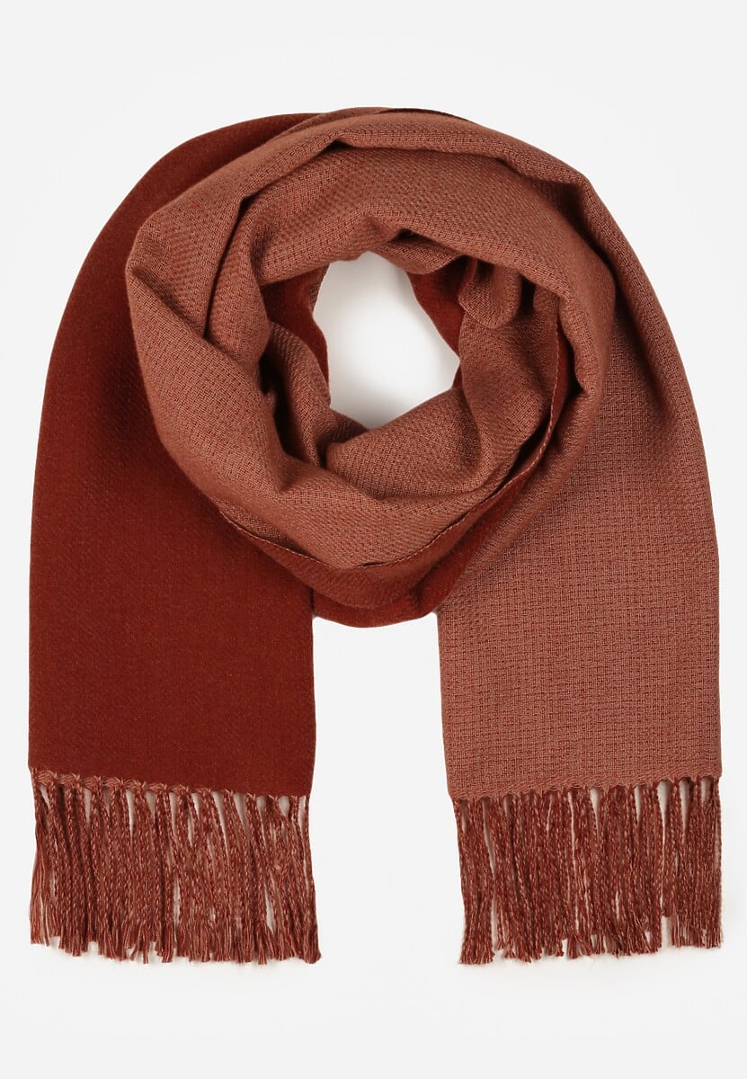 Bordowy Szalik z Bawełny i Wiskozy o Klasycznym Fasonie z Frędzlami Vetirosa
