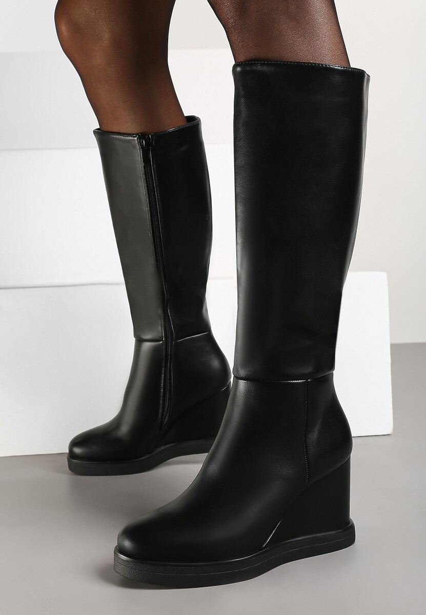 Czarne Casualowe Kozaki na Koturnie Narisya