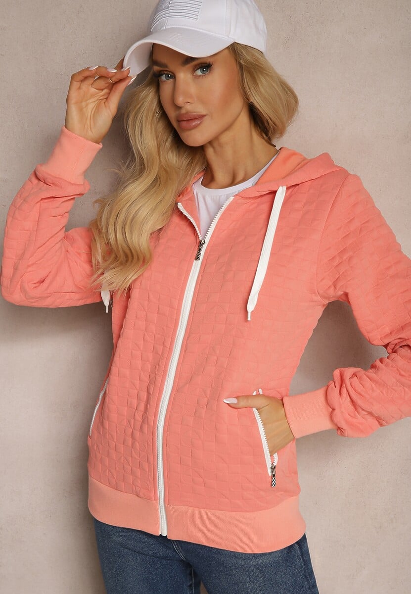 Różowa Bluza z Bawełną i Kapturem na Suwak Arsetia