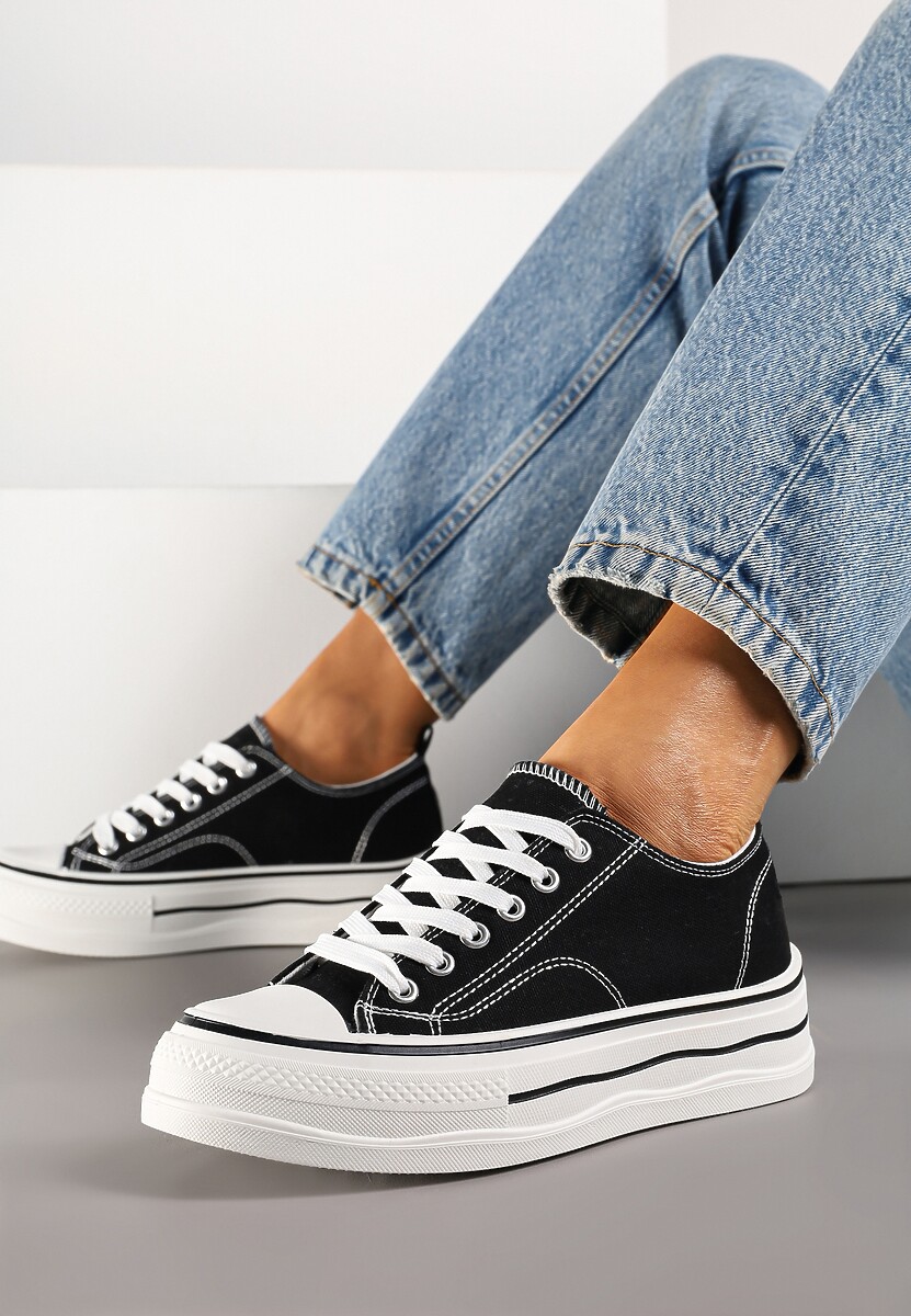 Czarne Casualowe Trampki na Niskiej Platformie Natirinne