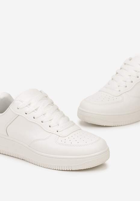 Białe Sneakersy ze Ekoskóry ze Sznurowaniem i Przeszyciami Borsana