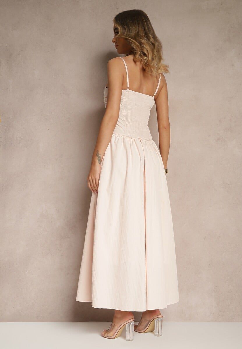 Różowa Sukienka z Wiskozy z Bawełną Ozdobiona Zakładką Atellana