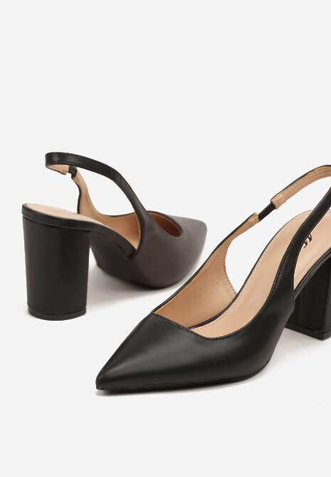 Czarne Sandały na Słupku Slingback Halatia