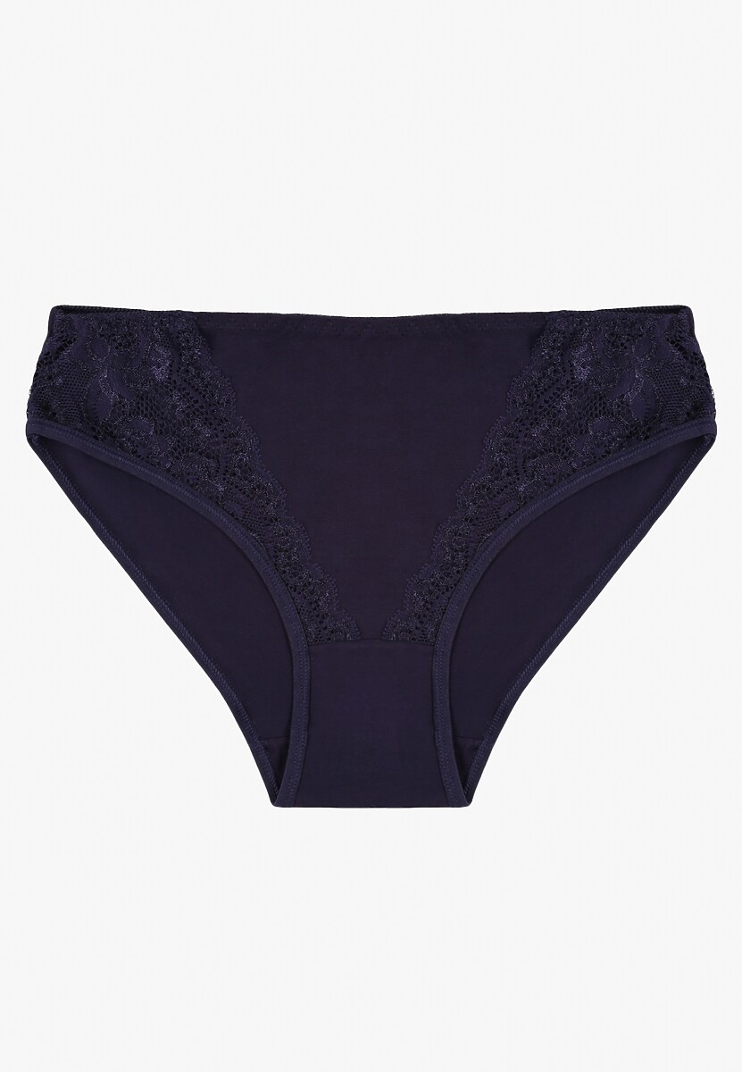 Granatowe Majtki Figi z Bawełny z Ozdobną Koronką Ersenlia