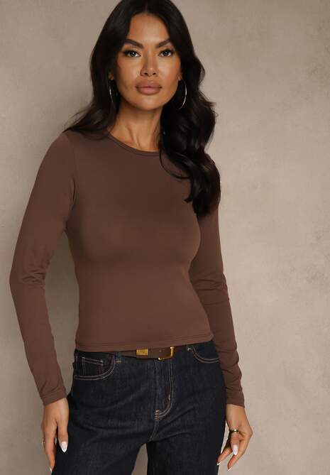 Brązowa Bluzka Longsleeve z Bawełny Avelfia