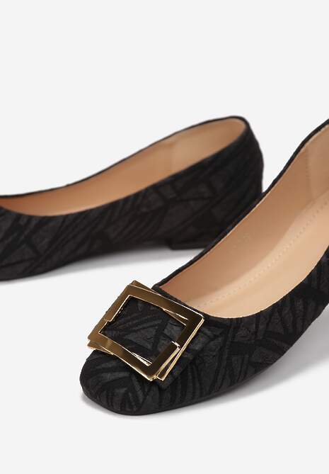 Czarne Koronkowe Balerinki z Szeroką Klamrą i Lylnea