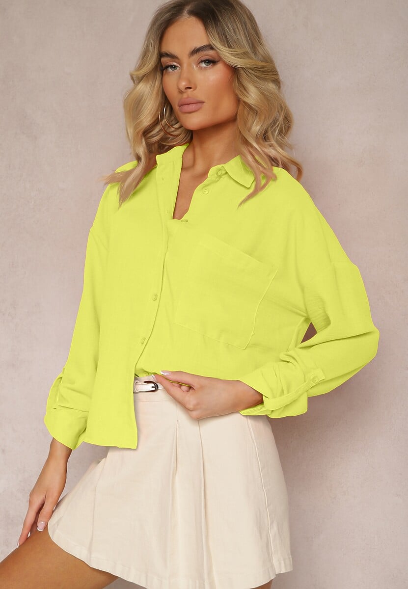 Jasnozielona Koszula Zapinana na Guziki z Długim Rękawem Heracia