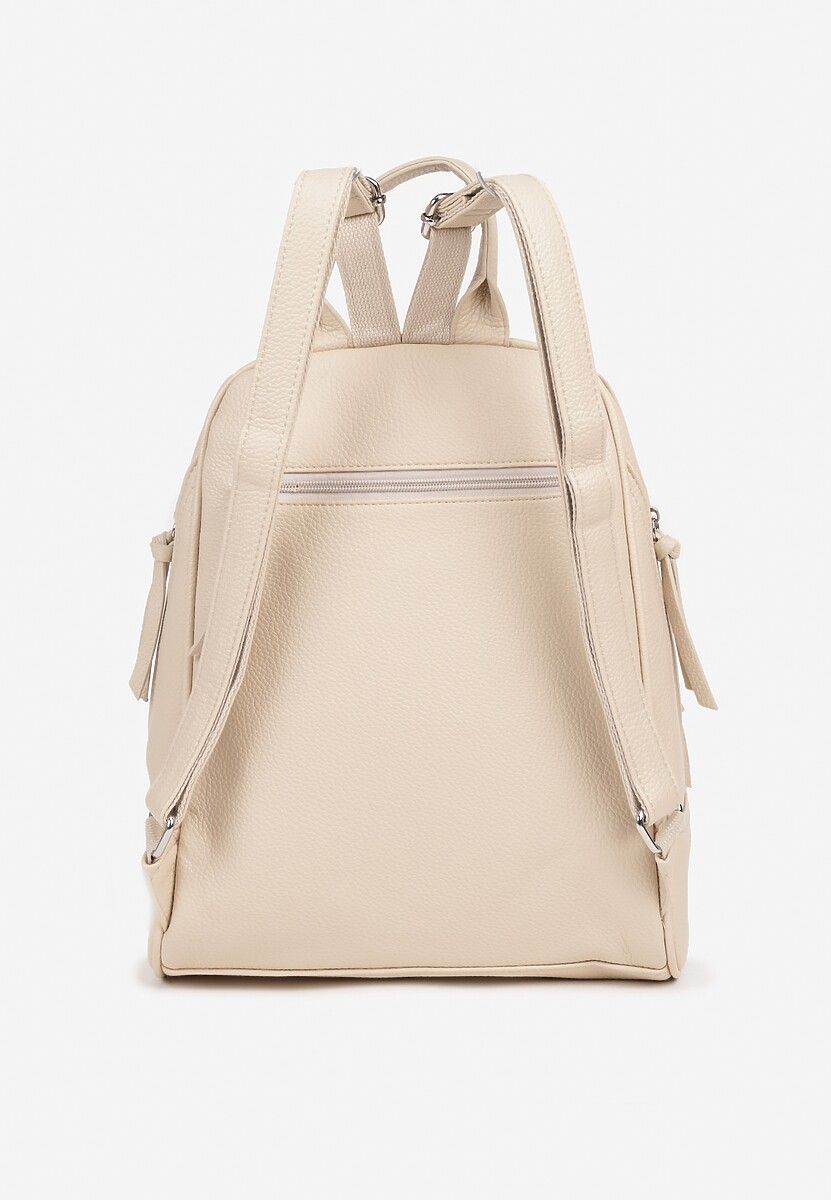 Beżowy Plecak z Napisem i Ozdobnymi Suwakami Edelli