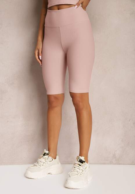 Różowe Szorty Typu Kolarki High Waist z Prążkowanego Materiału Vimara