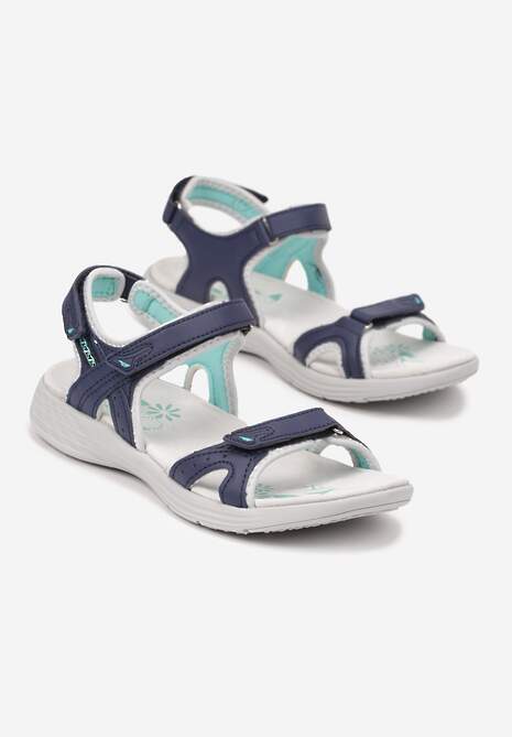 Granatowe Sandały Zapinane na Rzep z Wkładką ze Skóry Naturalnej Ficara