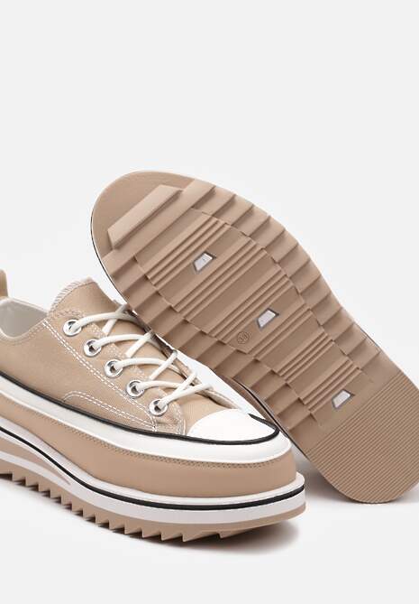 Ciemnobeżowe Trampki na Masywnej Platformie z Cholewką przed Kostkę Ableeva