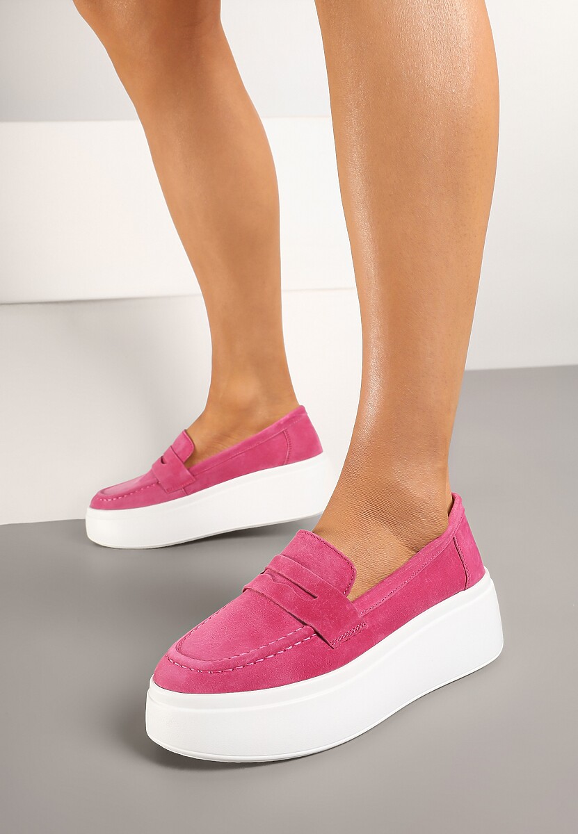 Fuksjowe Mokasyny ze Skóry Naturalnej na Platformie Eleanine