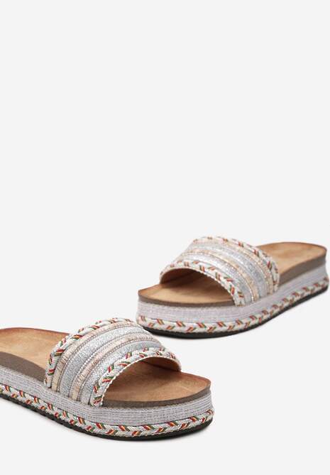 Srebrne Klapki Boho z Ozdobną Plecionką i Cyrkoniami Emillia