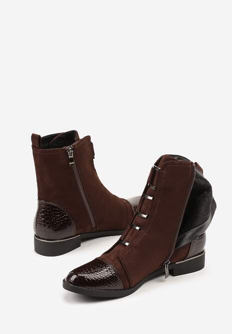 Brązowe Botki Vices Ozdobione Lakierowanymi Tłoczonymi Elementami Typu Krokodyl Olema