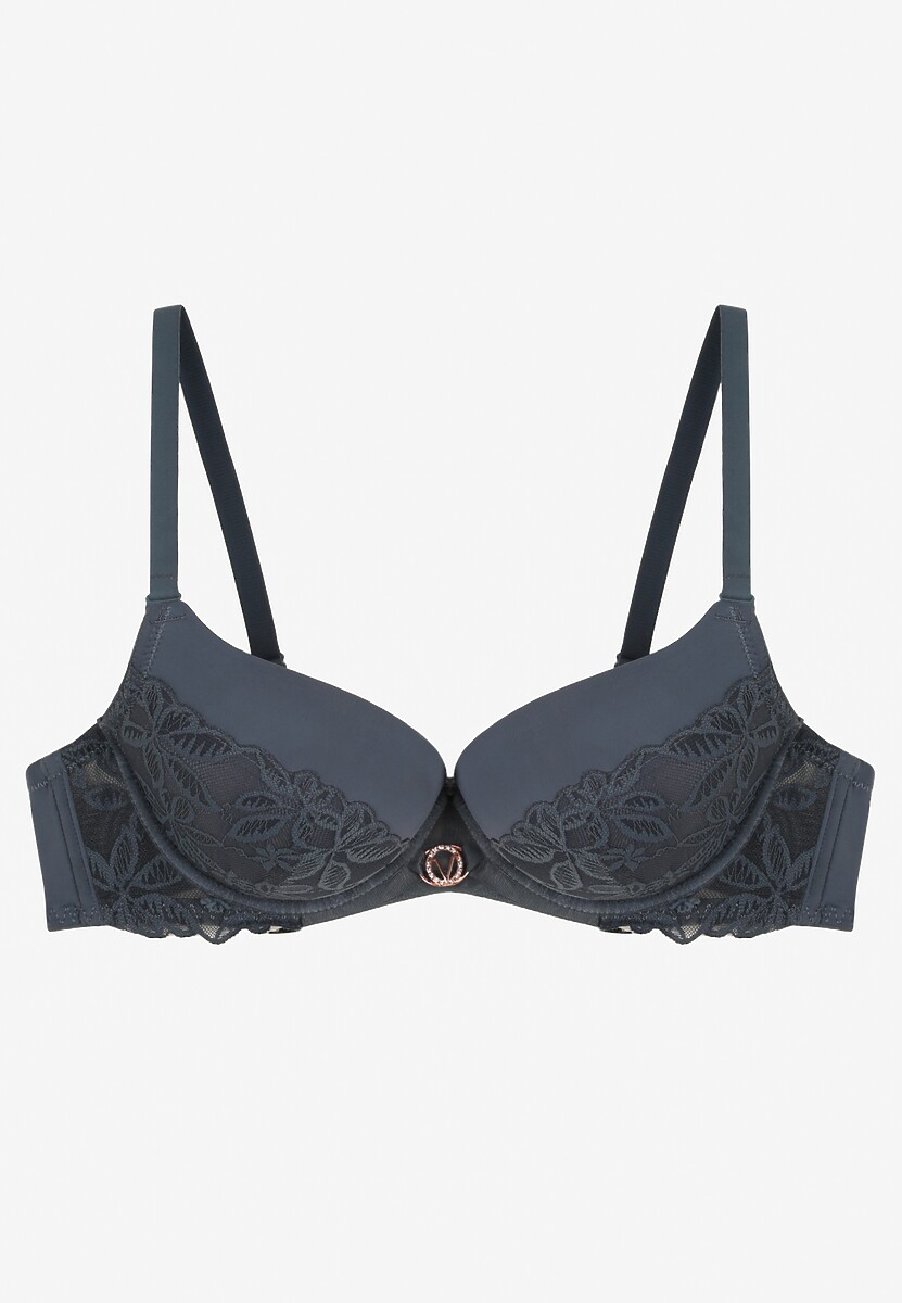 Granatowy Biustonosz Miseczka C z Koronkową Wstawką Mailenne