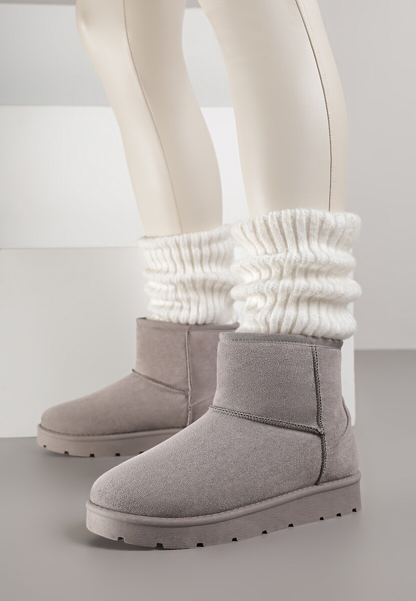 Szare Klasyczne Śniegowce Wsuwane z Imitacji Zamszu Atuvitte