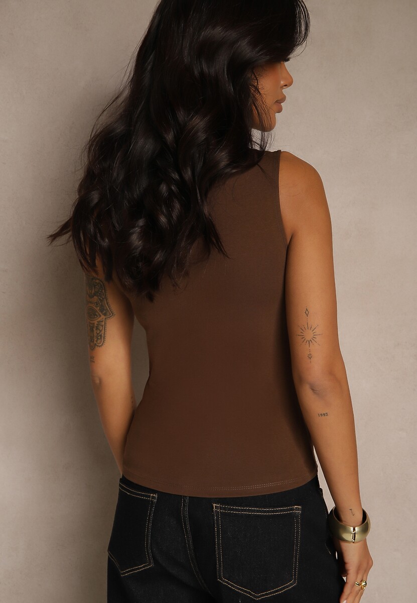 Brązowy Dopasowany Top z Bawełny z Półgolfem Unellesa