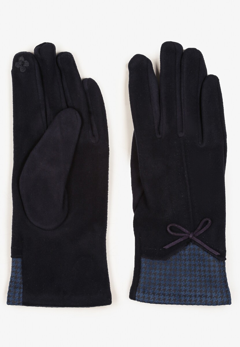 Granatowe Rękawiczki z Bawełną Cyrkoniami i Kokardką Adelirra