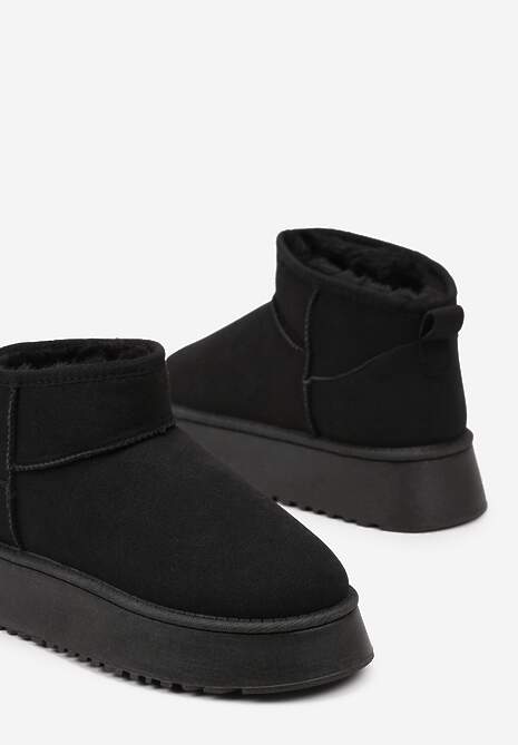 Czarne Wsuwane Śniegowce Casualowe z Imitacji Zamszu na Grubej Podeszwie Tinaretia