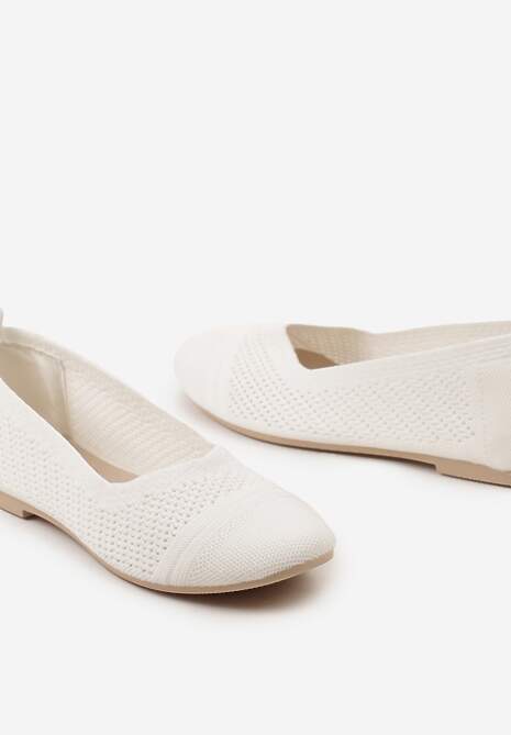 Białe Płaskie Balerinki z Siateczkowego Materiału Nelibra