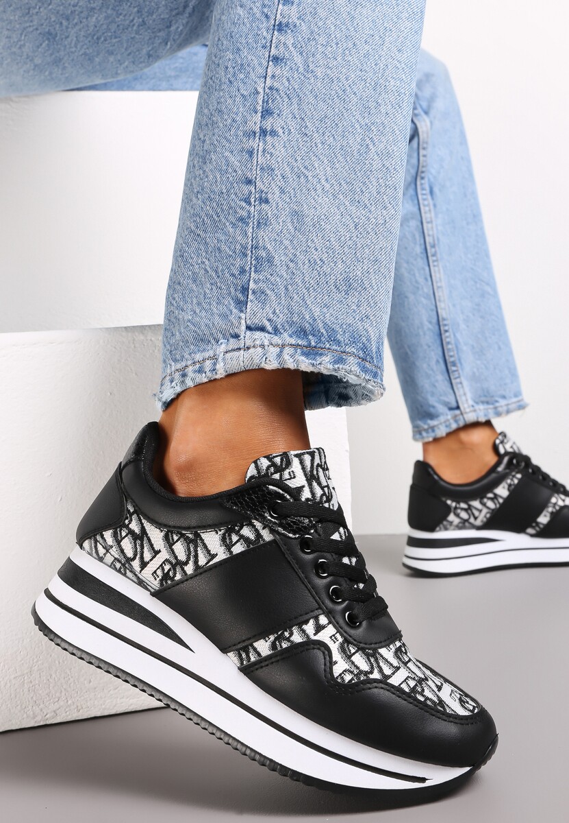 Czarne Sznurowane Sneakersy na Grubej Podeszwie przed Kostkę Tiala