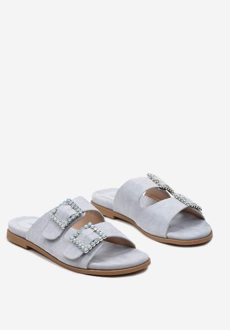 Niebieskie Klapki z Dwiema Klamrami na Ekozamszowych Paskach Vapire