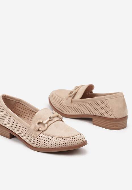 Beżowe Mokasyny Vices z Perforacją z Wkładką ze Skóry Naturalnej Felithria