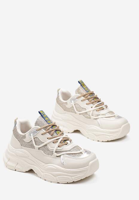 Złote Sneakersy na Grubej Podeszwie z Brokatem Giggsia