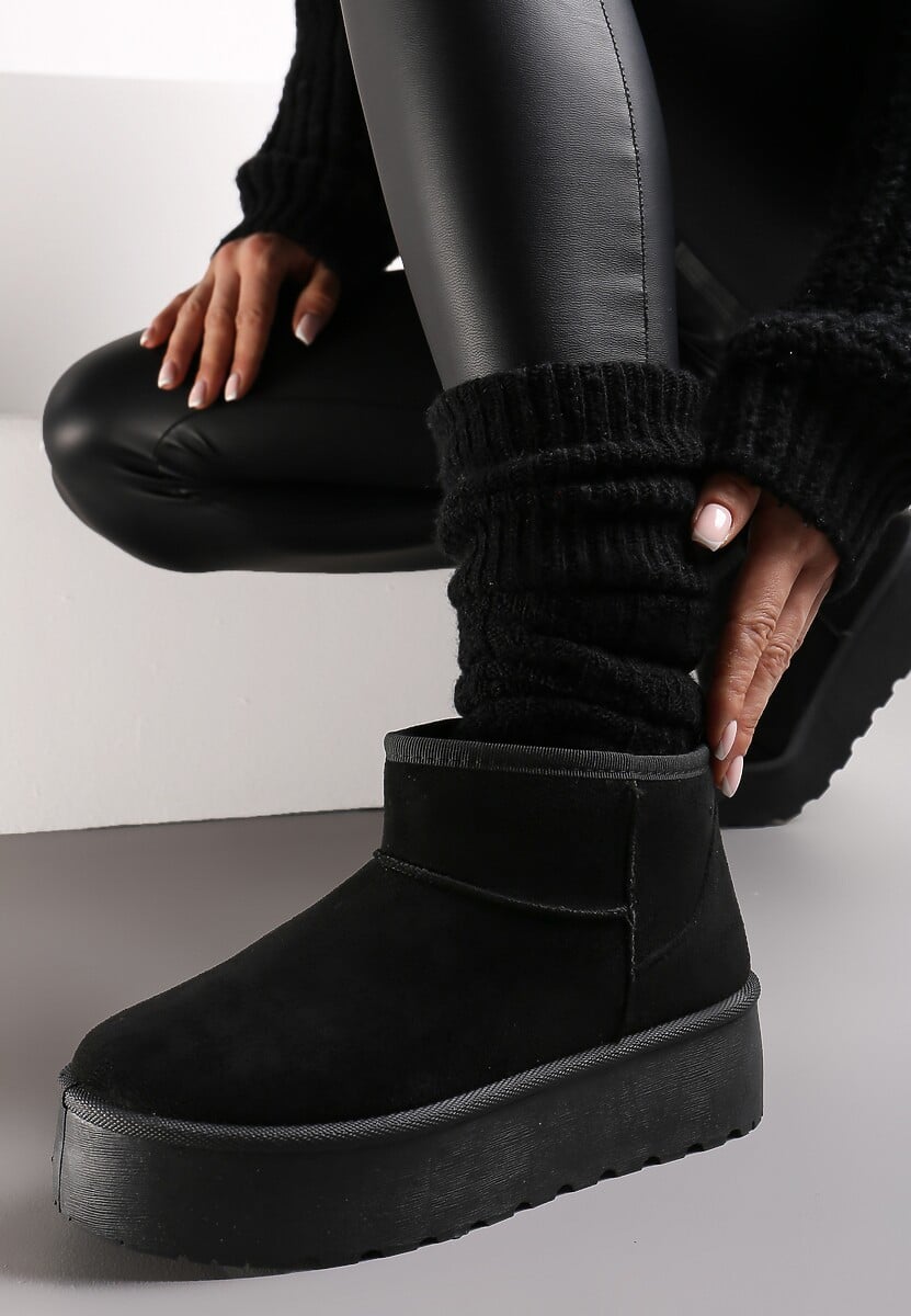 Czarne Krótkie Śniegowce na Grubej Podeszwie Aranwen