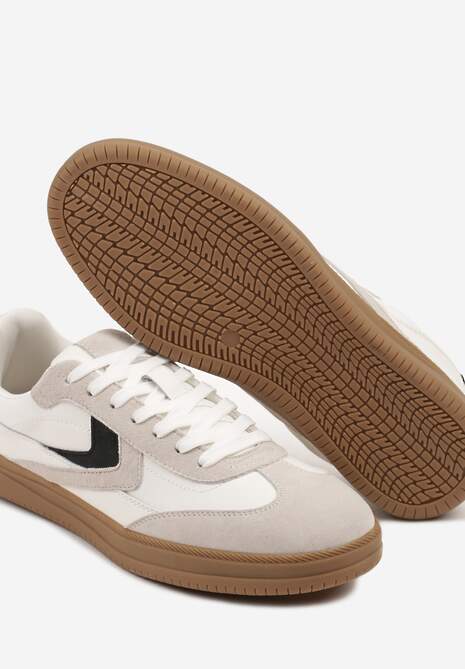 Beżowe Sneakersy Skórzane w Stylu Tenisówek z Geometrycznym Motywem Erisane